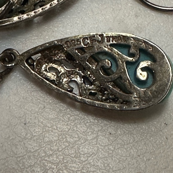 Sterling Silver & Turquoise Filagree Pierced Earrings - Pre-loved - Picture 4 of 5